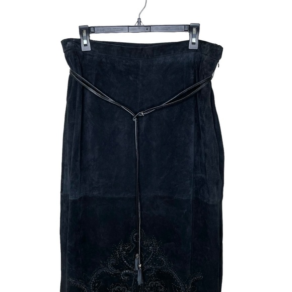 NWT Pamela McCoy Genuine Leather Western Boho Midi Skirt Black Large - Picture 6 of 15